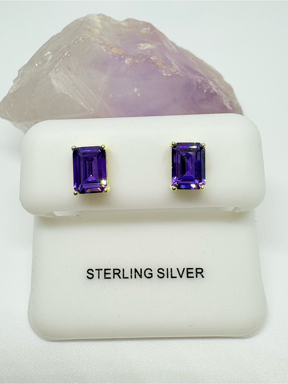 Gold Sterling Silver Amethyst Stud Earrings